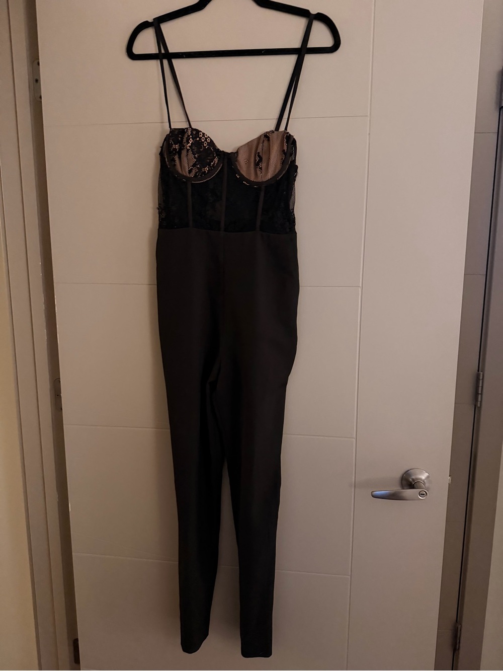 Black Lace Bustier Jumpsuit with Spaghetti Straps